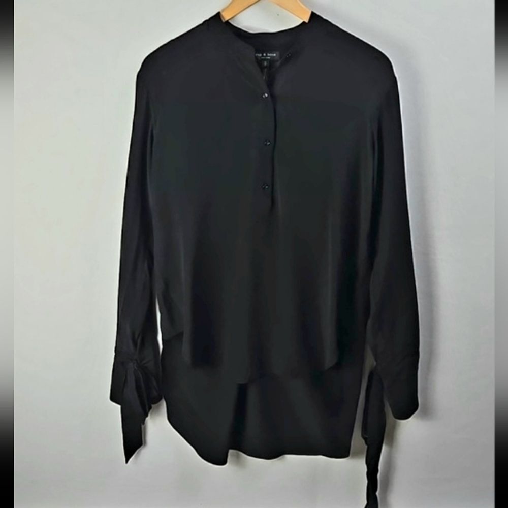Rag & Bone Women's Dylan Silk Black Blouse Hi-Low Cut‎ Out Back Longsleeve  Sz S